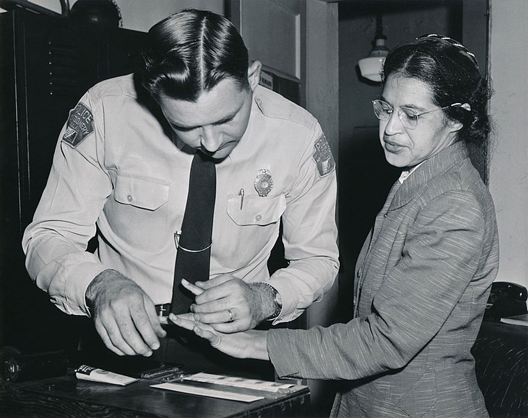 Rosa Parks being fingerprinted.